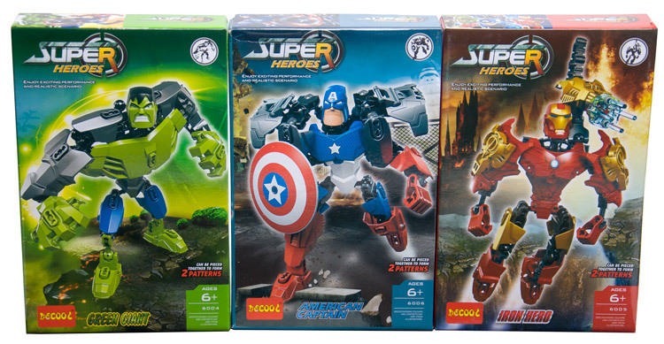 Игрушки-конструкторы Железный Человек, Халк, Капитан Америка