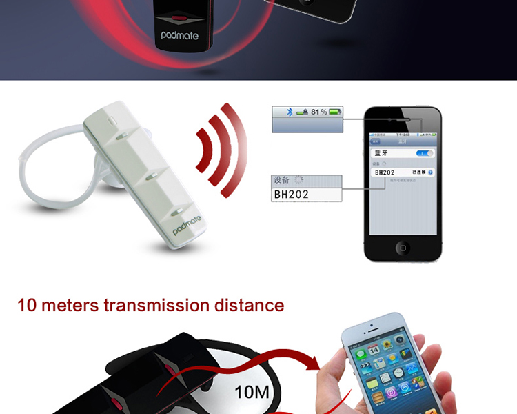 Padmate BH202 -  Bluetooth   Samsung HTC, iPhone, Blackberry