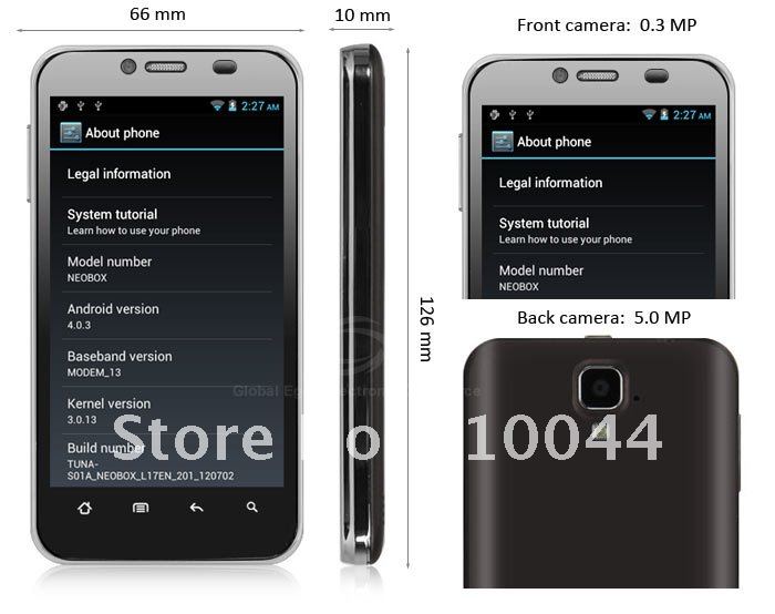 Neobox Ceci - смартфон, Android 4.0.4, MTK6577 (2x1.2GHz), 4.3
