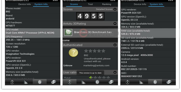 Star B92M - смартфон, Android 4.0.4, MTK6577 (1.2GHz), 4.8