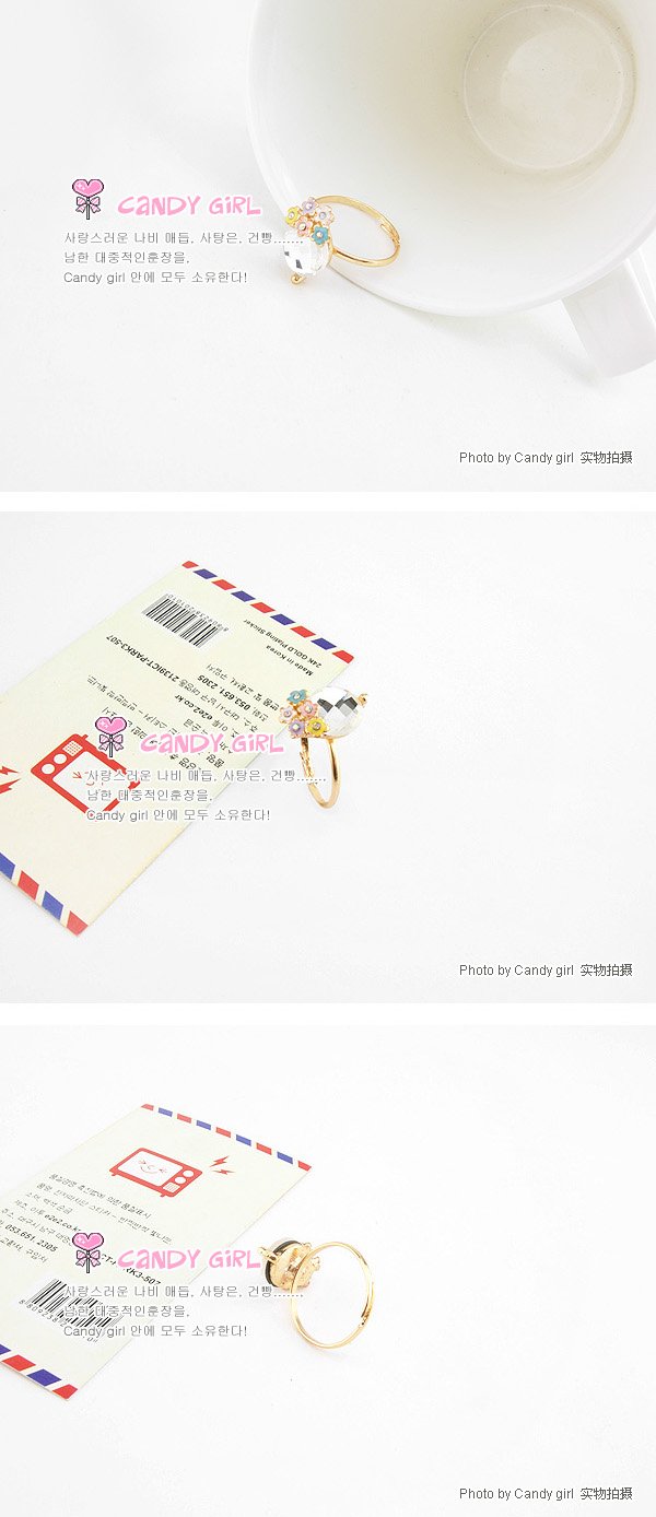 Модное многоцветное кольцо с белым кристаллом Садовые цветы, 18K золотое покрытие J0307