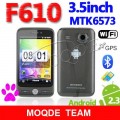 F610 - смартфон, Android 2.3.6, MTK6573 (650MHz), 3.5" TFT LCD, 256MB RAM, 256MB ROM, 3G, Wi-Fi, Bluetooth, GPS, FM, 2MP камера