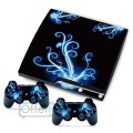 Виниловые наклейки для игровой приставки Playstation 3 "Голубые цветы" 