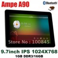 Ampe A90 - планшетный компьютер, Android 4.0.3, 9.7" IPS, All Winner A10 (1.2GHz), 1GB RAM, 16GB ROM, Wi-Fi, HDMI, Bluetooth, 0.3MP фронтальная камера, 2MP задняя камера