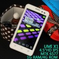 UMI X1 - смартфон, Android 4.0.4, MTK6577 (1GHz), 4.5" IPS, 1GB RAM, 4GB ROM, 3G, Wi-Fi, Bluetooth, GPS, 8MP задняя камера, 2MP фронтальная камера