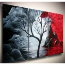 Современная живопись маслом на холсте "Дерево и облака" группа из 3х картин