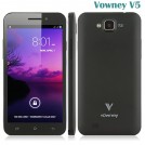 Vowney V5 - смартфон, Android 4.2, mt6589 Quad Core 1.2GHz, 5.0" IPS 720Р, 2 SIM-карты, 1ГБ RAM, 4ГБ ROM, поддержка карт microSD, WCDMA/GSM, Wi-Fi, Bluetooth, GPS, FM-радио, основная камера 8МП и фронтальная камера 1.3МП