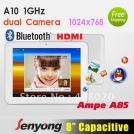 Ampe A85 Deluxe - планшетный компьютер, Android 4.0.3, 8" LED, All Winner A10 (1.2GHz), 1GB RAM, 8GB ROM, Wi-Fi, HDMI, Bluetooth, 0.3MP фронтальная камера, 2MP задняя камера 