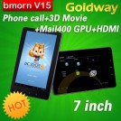 Bmorn V15 - планшетный компьютер, Android 4.0.3, 7" TFT LCD, All Winner A10 (1.2GHz), 512MB RAM, 8GB ROM, Wi-Fi, 3G, HDMI, 0.3MP фронтальная камера, 2MP задняя камера